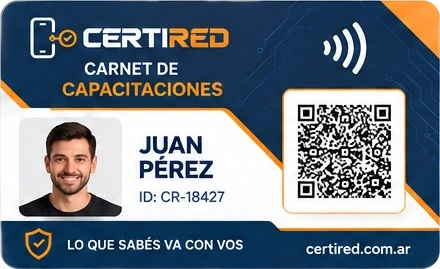 Carnet plástico NFC de CertiRed con foto, QR y chip sin contacto